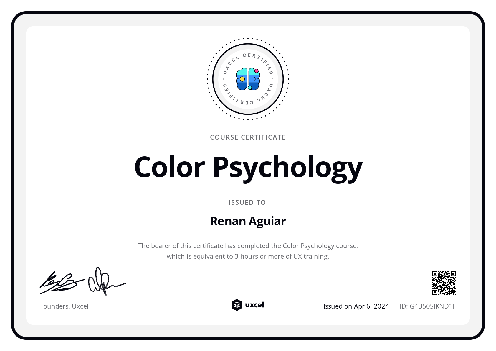 Renan Aguiar's certificate